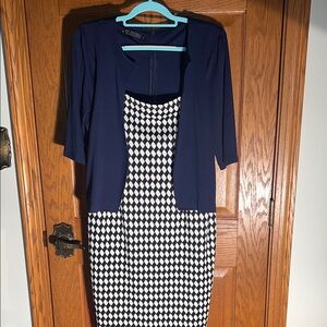 Navy and White Geometric Dress with Jacket